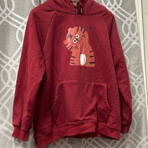 Cute Cat Cozy Boyfriend Hoodie - Large. Red Brick color.